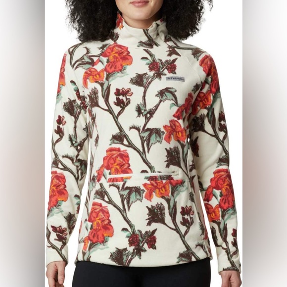 Columbia Tops - Columbia Women's Ali Peak 1/4 Zip Fleece Chalk Botanica Print XS